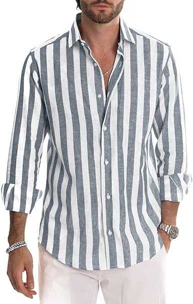Meilicloth Men's Shirts Long Sleeve Striped Casual Shirt Button Down Regular Fit image 1