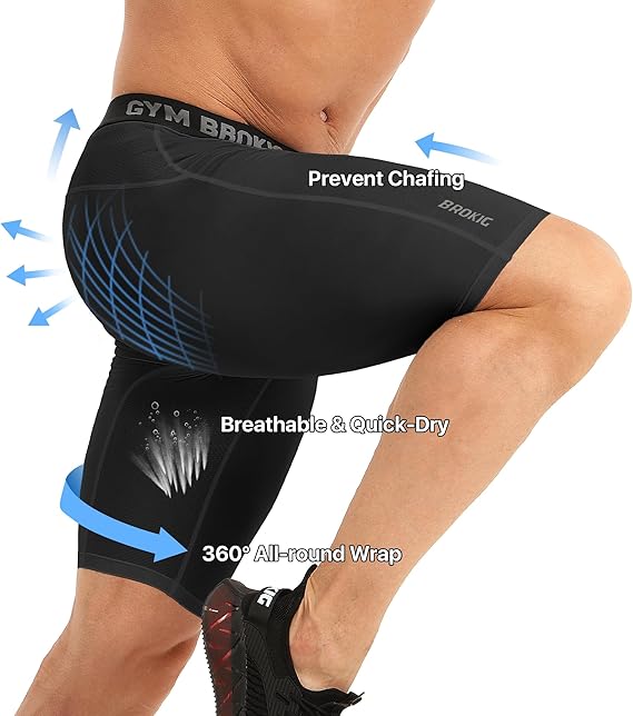 BROKIG Mens Stable Gym Compression Shorts, 2 Pack Lightweight Performance Base image 1