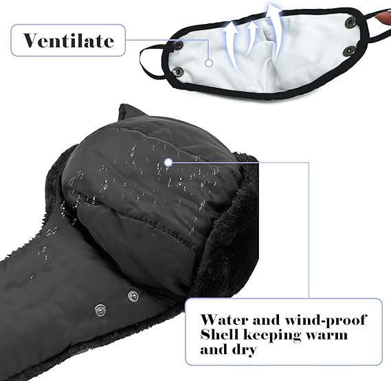 SKHAOVS Black Unisex Winter Ear Flap,Windproof and Cold-Proof Cap image 1
