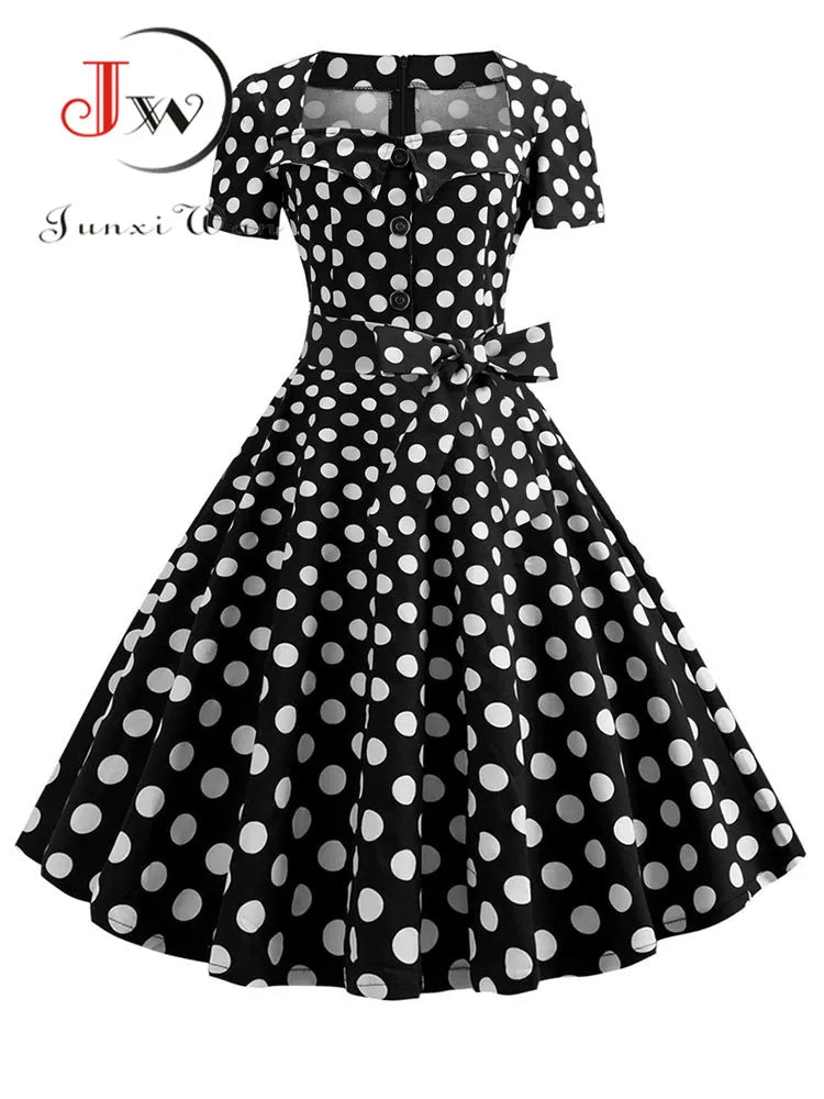Women Summer Dress Elegant Retro Vintage 50s 60s Robe Rockabilly Swing Pinup image 3
