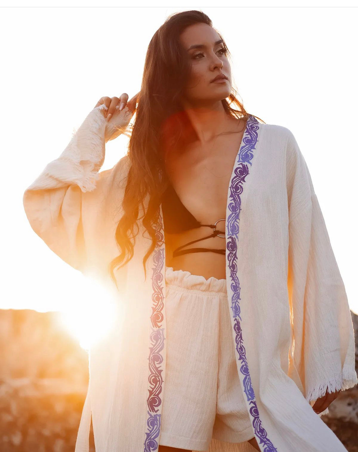 Organic Cotton Soft Bathrobe Handmade Wood Blocks Printed image 8