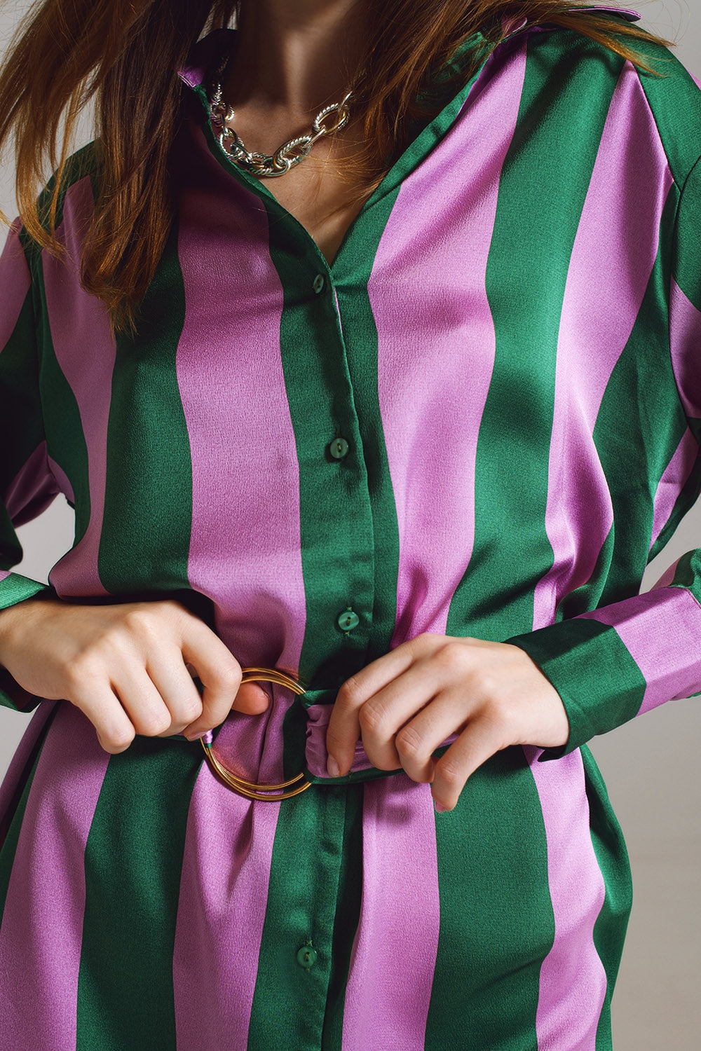 Short Shirt Dress in Lilac and Green Stripe image 4