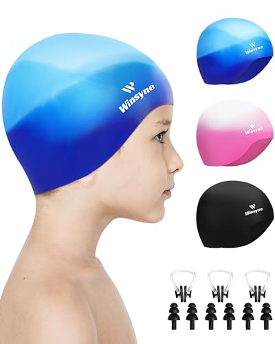 3-Pack Silicone Swim Caps for Kids: Waterproof Protection, Keeps Hair Dry, Ages image 1