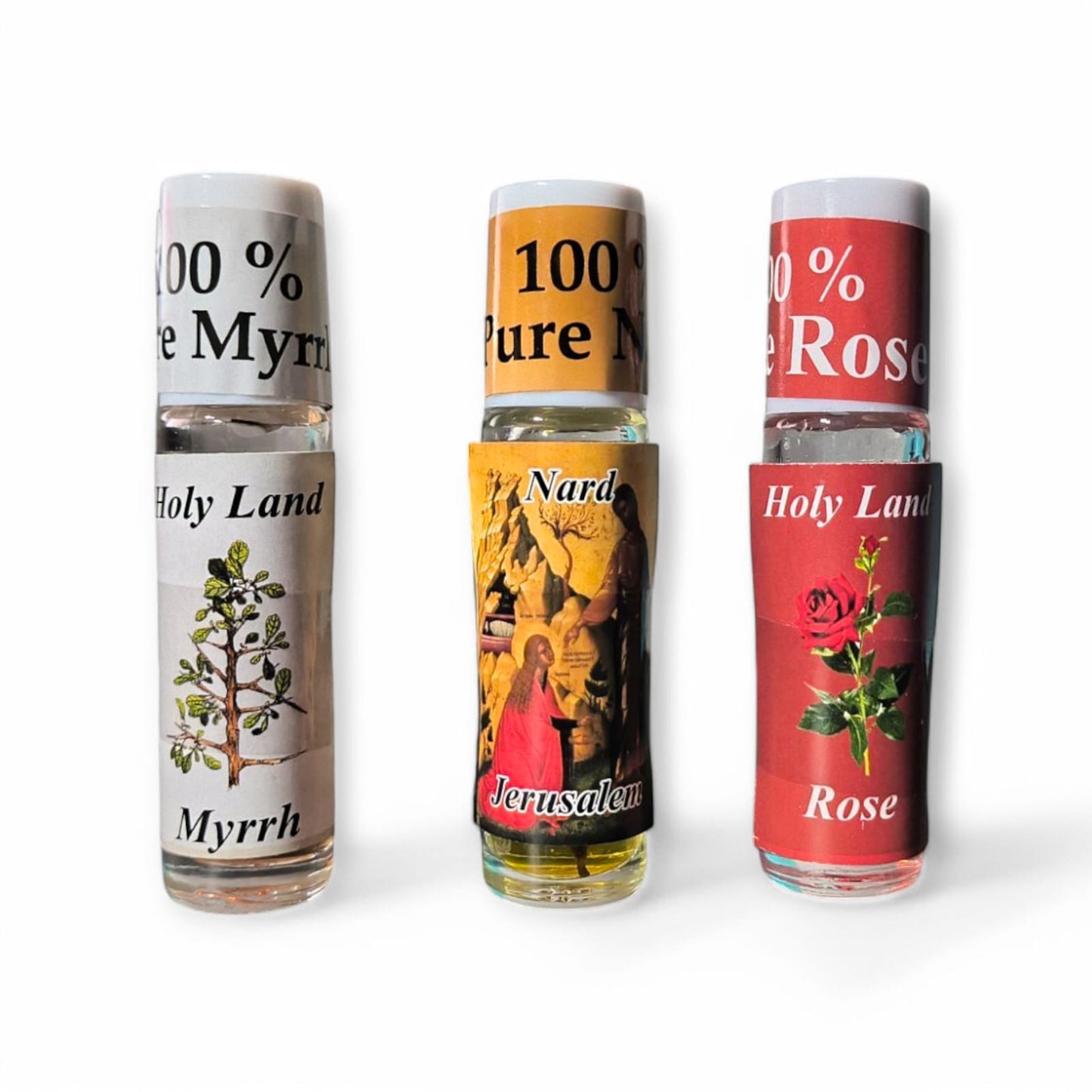 Holy Land Anointing Oil Roll-On Set – 3 Scents (Myrrh, Nard, Rose) – 100% Pure, image 0