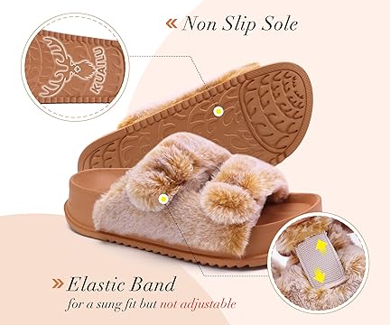 KuaiLu Women’s Fluff Platform Open Toe Slipper with Arch Support image 4