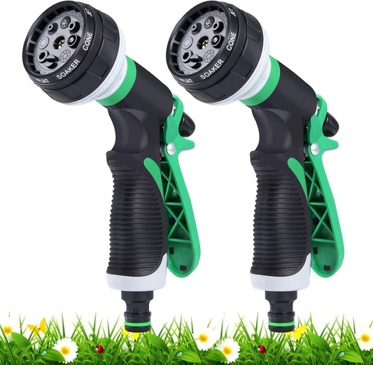 GoldOars Pack of 2 Garden Hand Shower Garden Hose Nozzle 8 Adjustable Pressure image 0