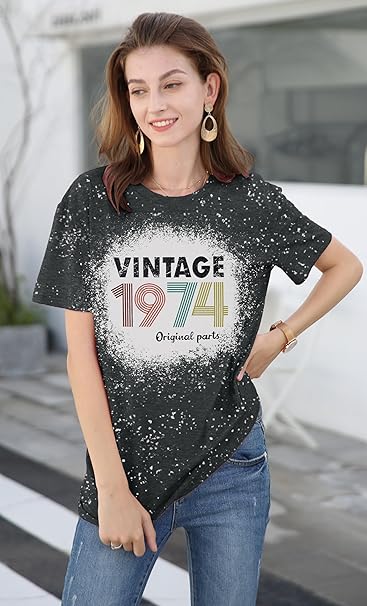 SUWATOIN 50th Birthday T Shirt Women Vintage 1974 T Shirt image 3
