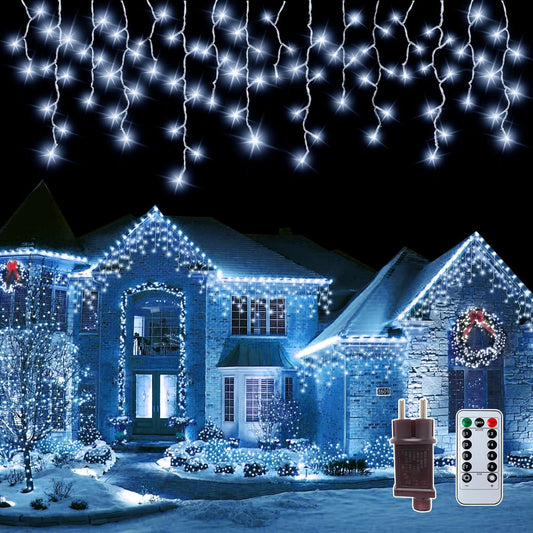 PEMOTech 423 LED Christmas Icicle Lights – 8 Modes, 5m Lead Wire, Outdoor image 0