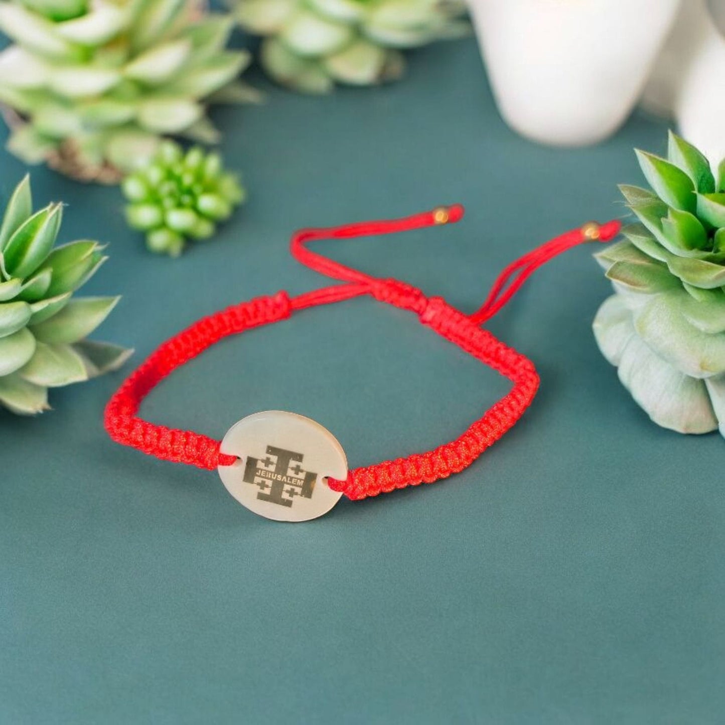 Holy Land Jerusalem Cross Bracelet - Handcrafted Red or Black Cord image 2