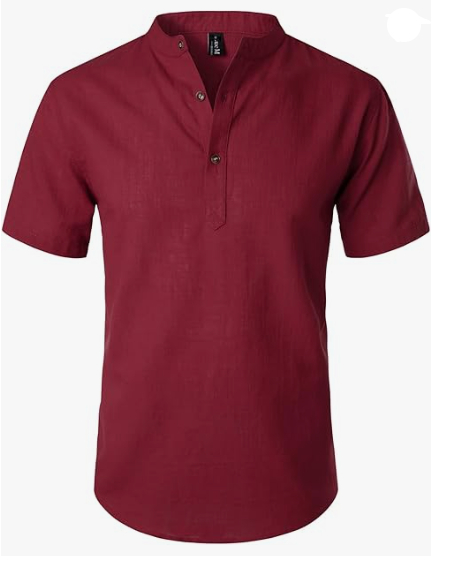 LucMatton Men's Casual Cotton Linen Short Sleeve Henley Shirt Summer Lightweight image 0