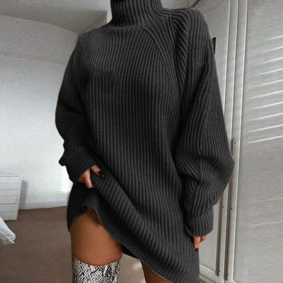 Winter Sweater Dress Raglan Sleeves Turtleneck Knit Sweaters Female Pullovers image 9
