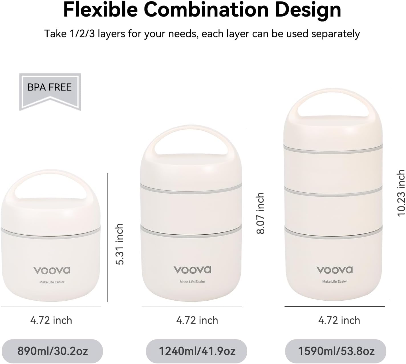 Voova Stackable Stainless Steel Thermal Lunch Box image 1
