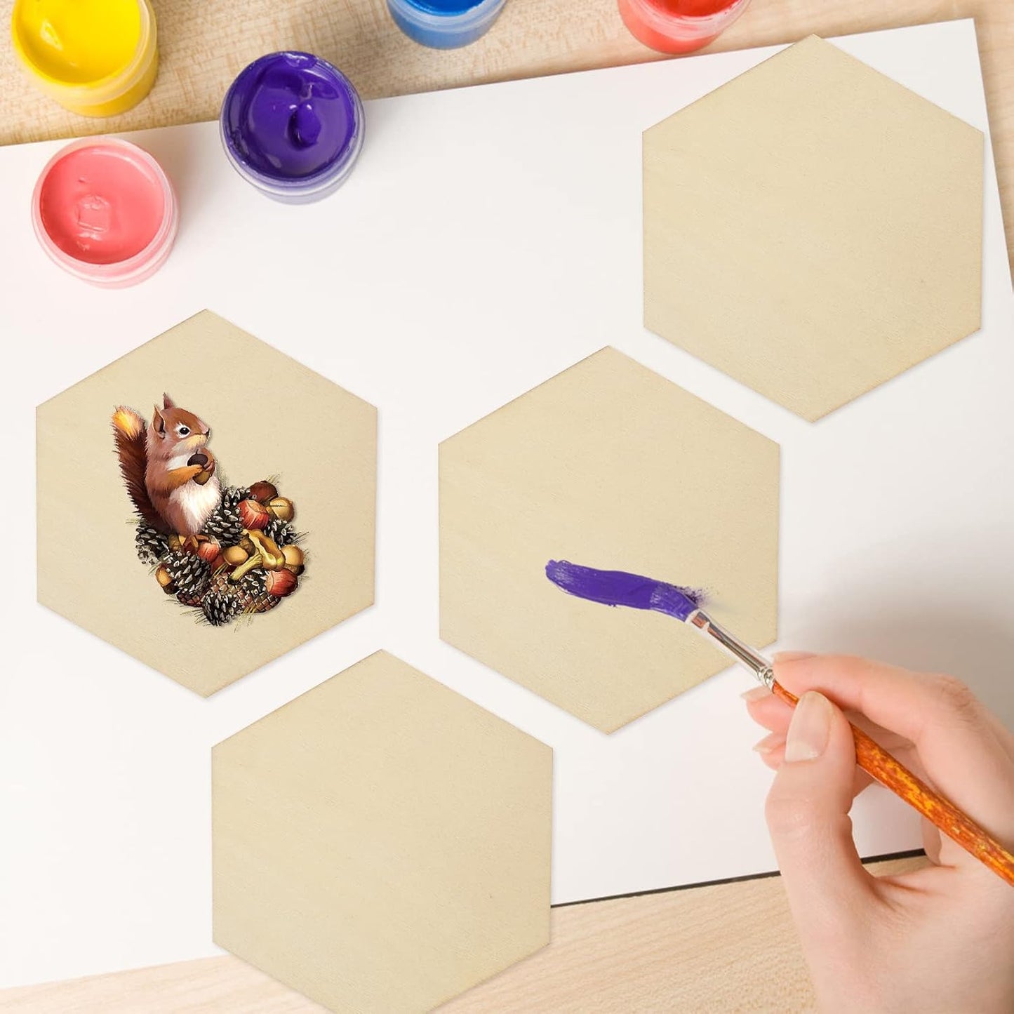 50-Pack 4-Inch Natural Hexagon Unfinished Wood Slices for DIY Crafts image 0