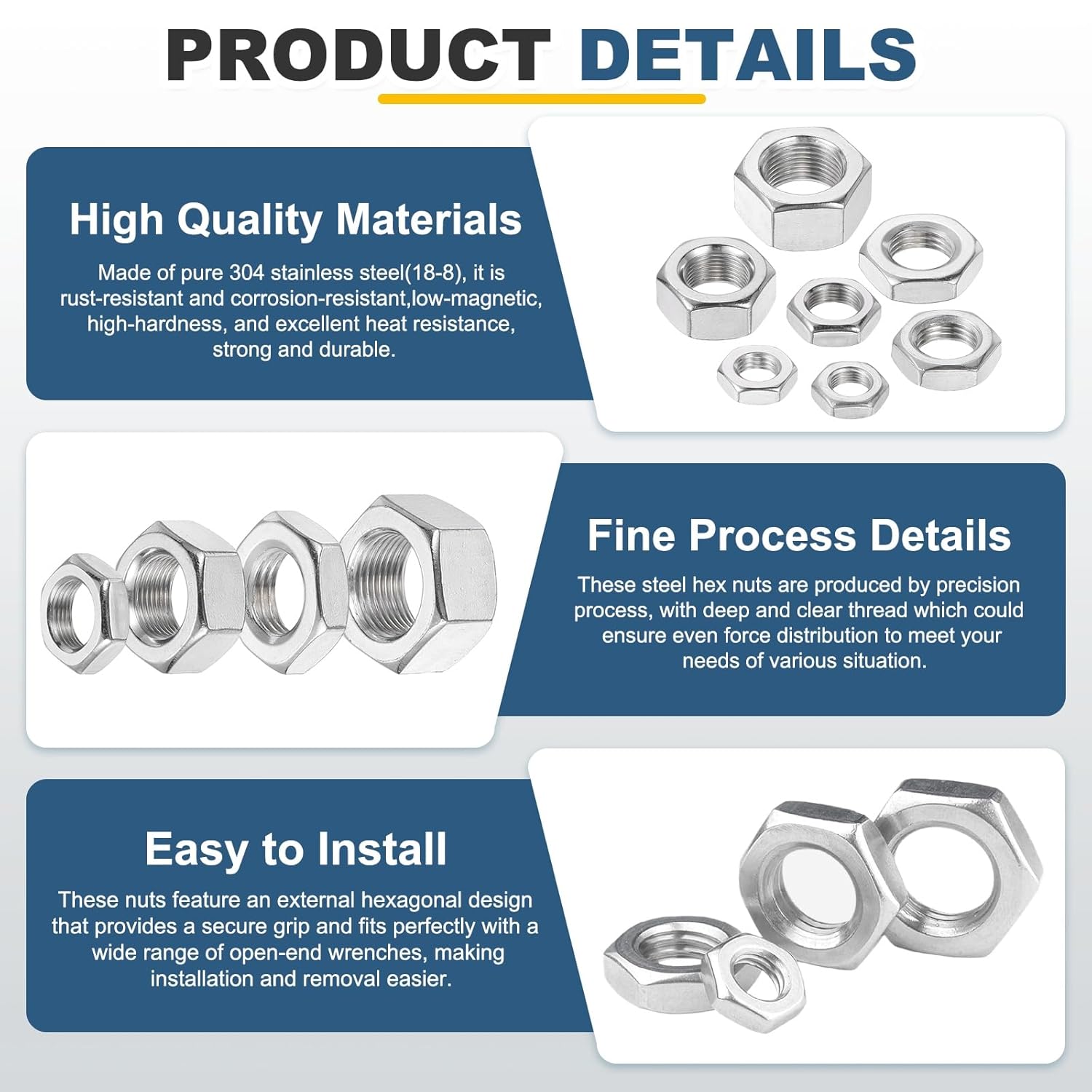 Premium 304 Stainless Steel M18x1mm Fine Thread Hex Lock Nuts Fasteners (2-Pack image 0