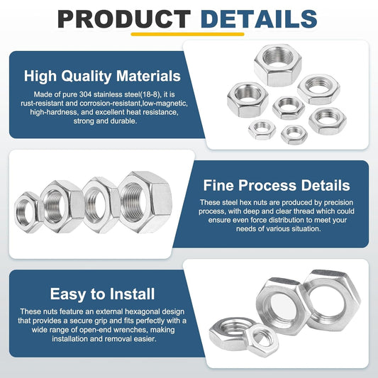 Premium 304 Stainless Steel M18x1mm Fine Thread Hex Lock Nuts Fasteners (2-Pack image 0