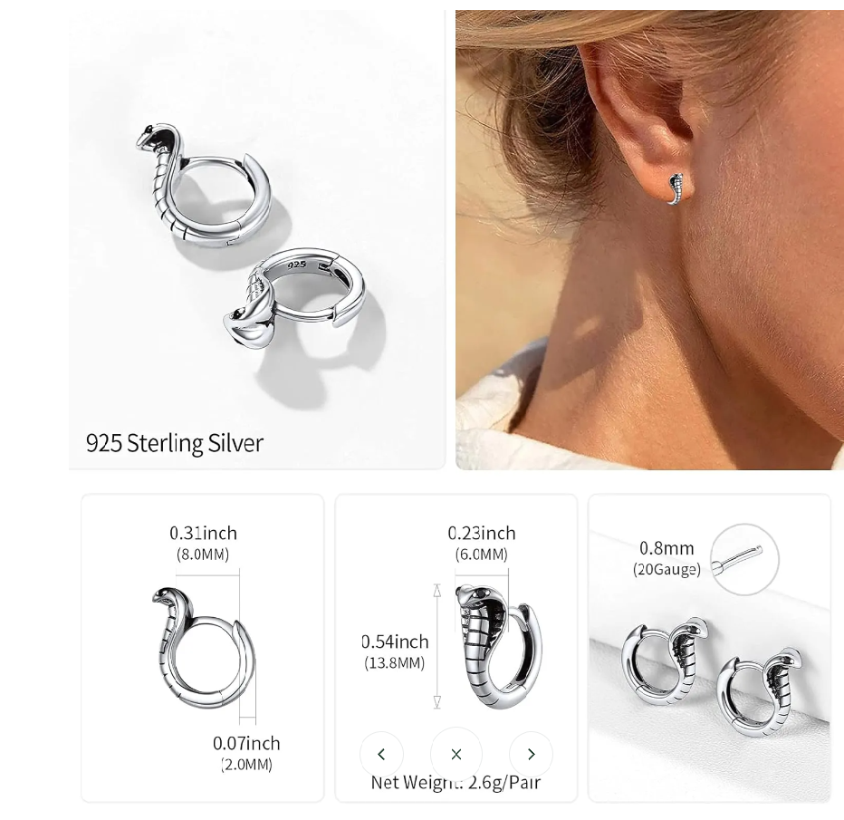 Silver Cobra Thick Huggie Hoop Earrings image 2