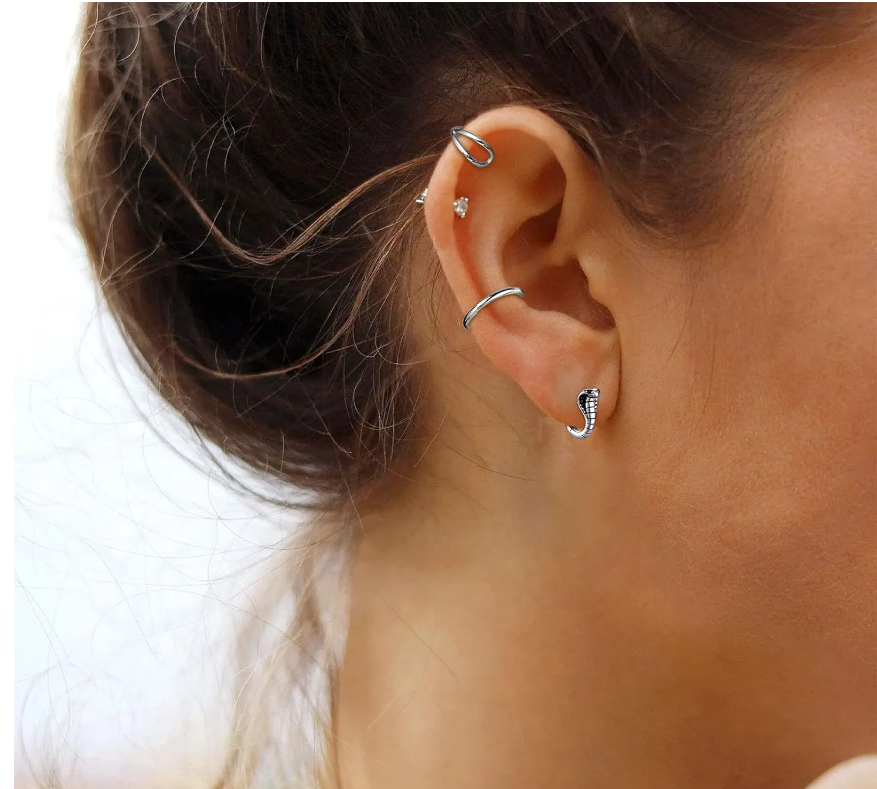 Silver Cobra Thick Huggie Hoop Earrings image 3