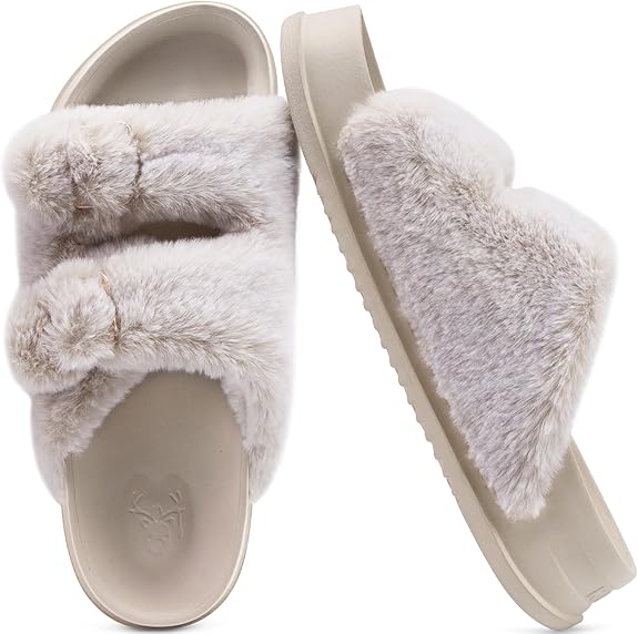 KuaiLu Women’s Fluff Platform Open Toe Slipper with Arch Support image 6