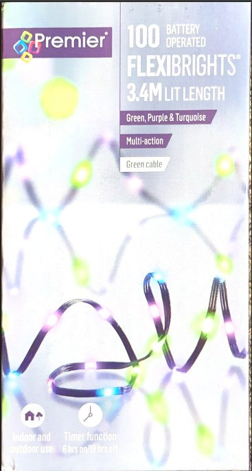 [Pack of 2]100 LED Battery Operated Flexibrights –3.4m Lit Length | Green Purple image 0