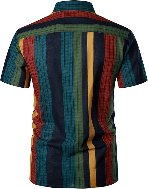 LucMatton Men's Cotton Linen Traditional Pattern Print Short Sleeve Button Down image 4