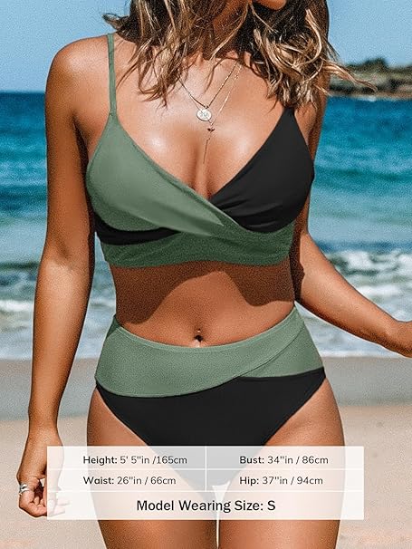 CUPSHE Women's Twist Front High Waisted Bikini Set V Neck image 4