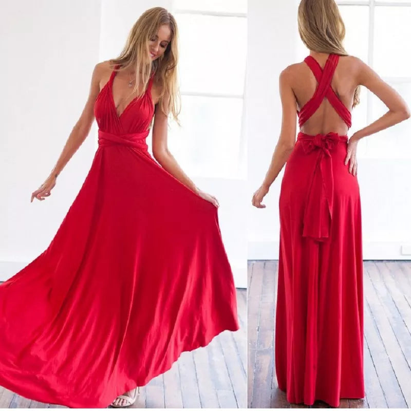 Sexy Women Multiway Wrap Convertible Boho Maxi Club Red Dress Bandage Long DresS image 24