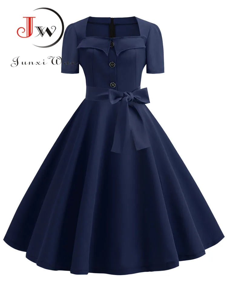 Women Summer Dress Elegant Retro Vintage 50s 60s Robe Rockabilly Swing Pinup image 9