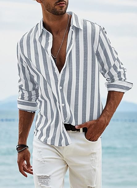 Meilicloth Men's Shirts Long Sleeve Striped Casual Shirt Button Down Regular Fit image 0