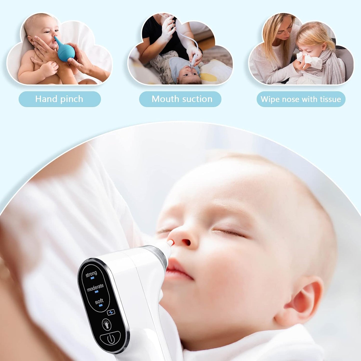 Baby Nasal Aspirator, Rechargeable Nasal Aspirator Baby Electric with 3 Suction image 4