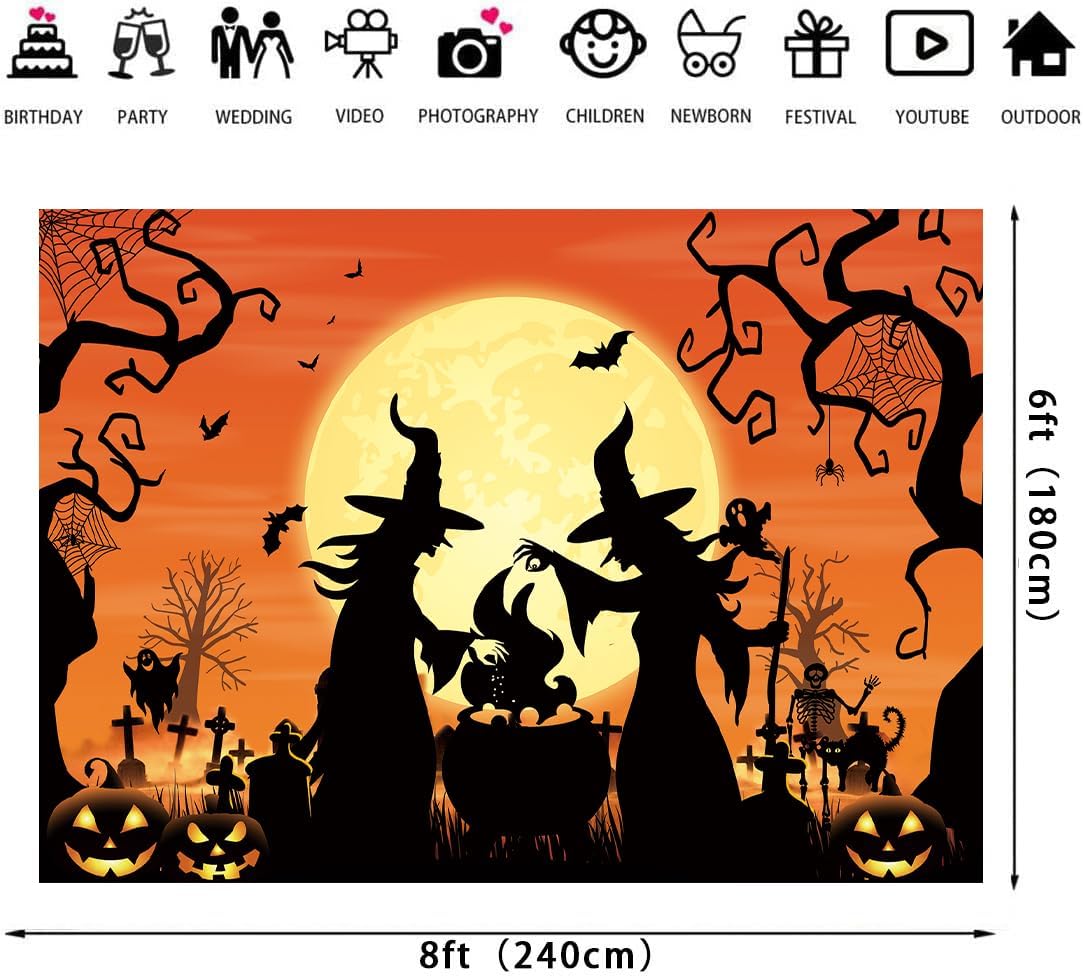 LTDKAEN Halloween Witch Spooky Party Backdrop Full Moon Cauldron Graveyard image 2