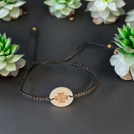 Holy Land Jerusalem Cross Bracelet - Handcrafted Red or Black Cord image 0