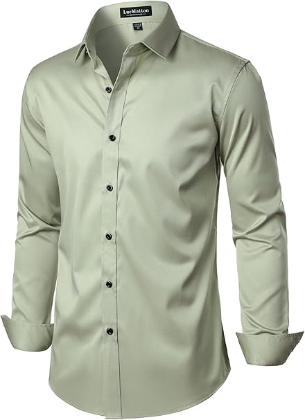 LucMatton Men's Dress Shirt Formal Stretch Wrinkle-Free Long Sleeve Slim Fit image 1