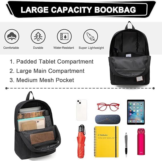 Kasgo School Backpack, Lightweight Water-Resistant Rucksack Large Capacity Backp image 3