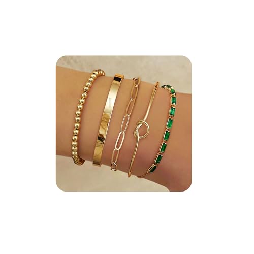 Elegant 14K Gold Plated Stacking Bracelet Set for Women - 5-Piece Hypoallergeni image 10