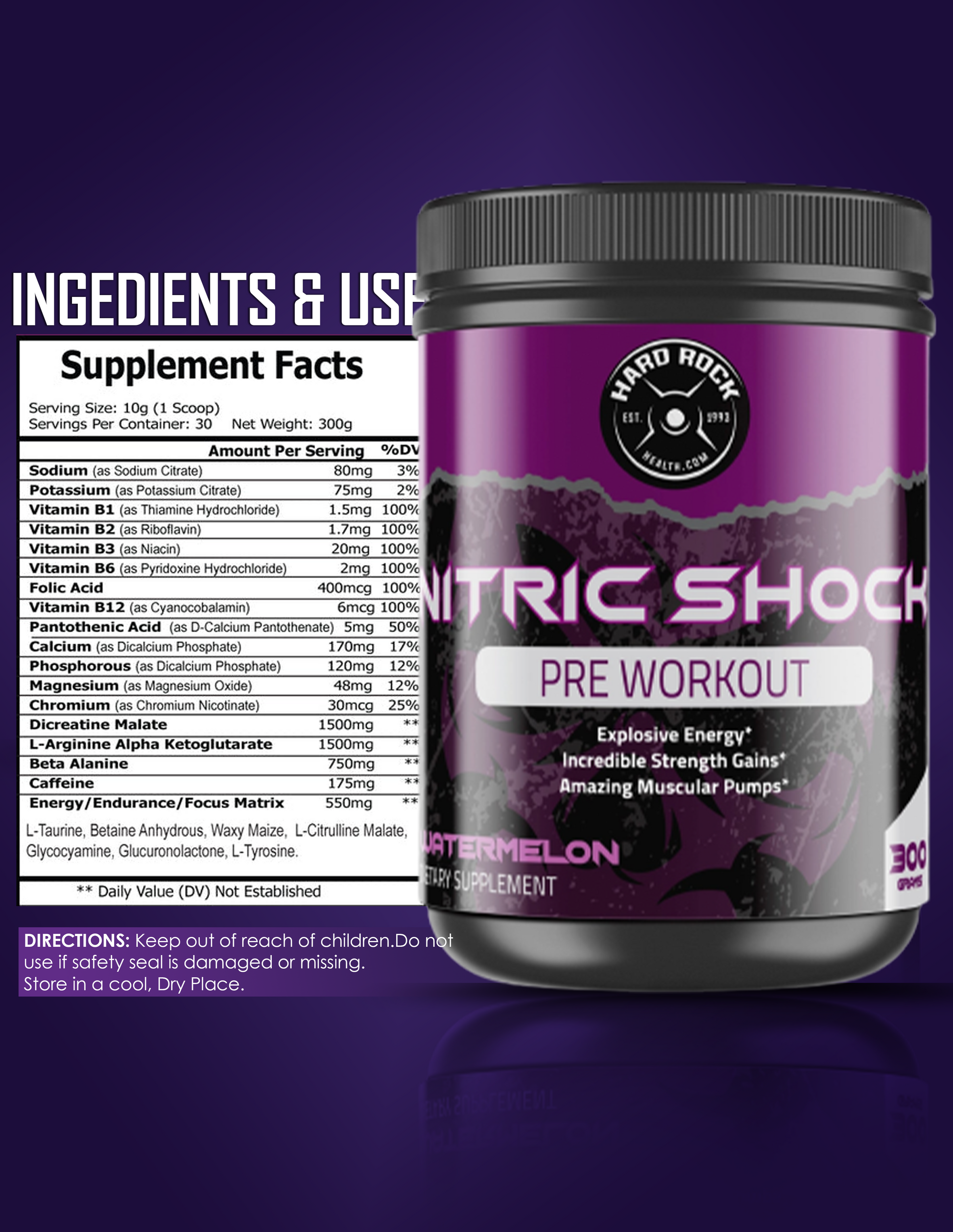 Hard Rock Health® Nitric Shock Pre-Workout Watermelon image 2