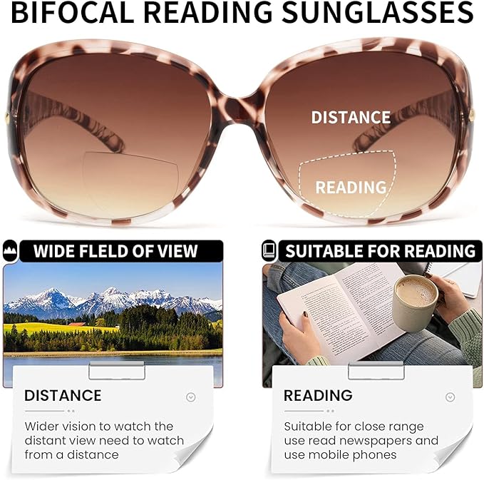 M Classic Bifocal Reading Sunglasses for Women Vintage Reader Glasses Outdoor UV image 3