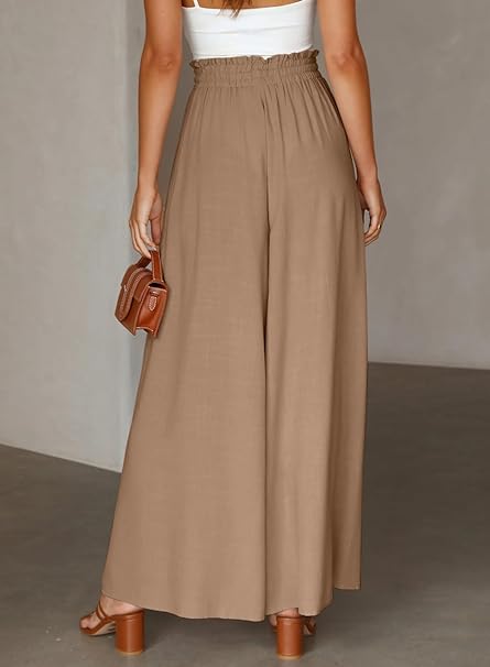 Dokotoo Womens Wide Leg Trousers Loose Fit Casual Flowy Women's Trouser Elastic image 6