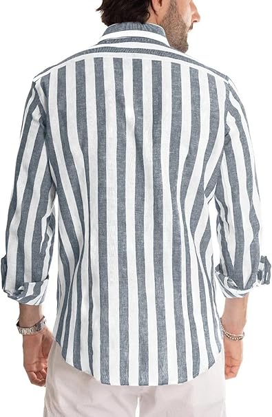 Meilicloth Men's Shirts Long Sleeve Striped Casual Shirt Button Down Regular Fit image 3