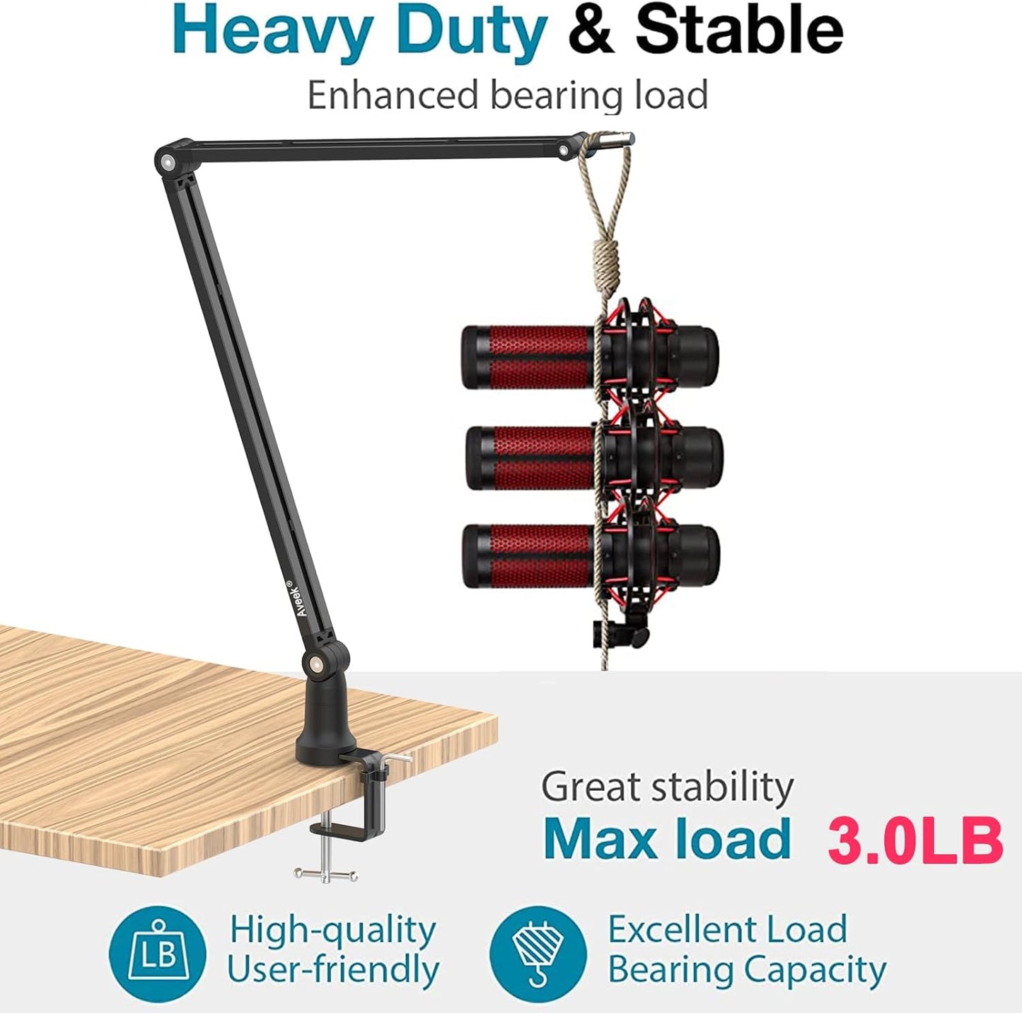 Microphone Stand,Aveek Microphone Boom Arm,Adjustable Microphone Stand image 4