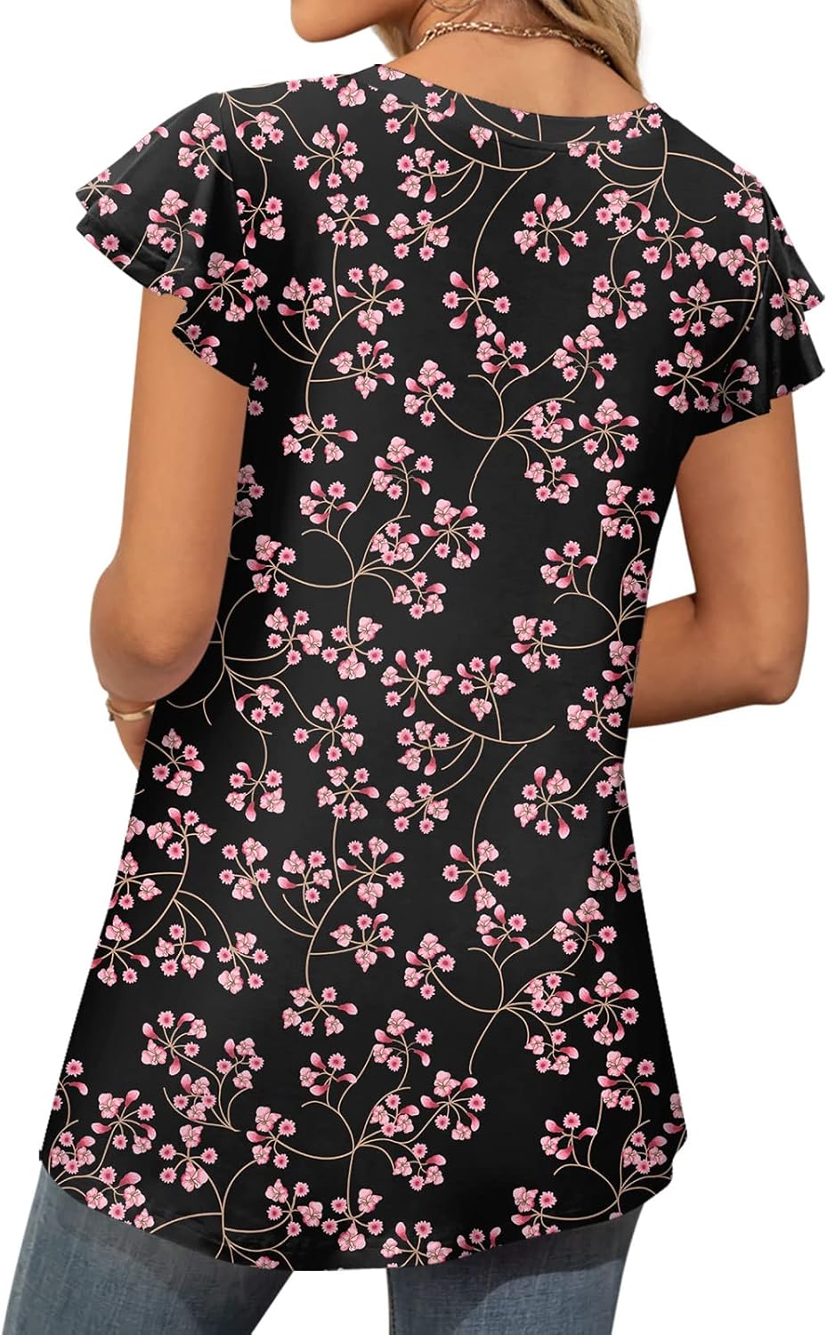 YVH Womens Summer Tops Casual V Neck Ruffle Short Sleeve T Shirts Loose Fit image 12