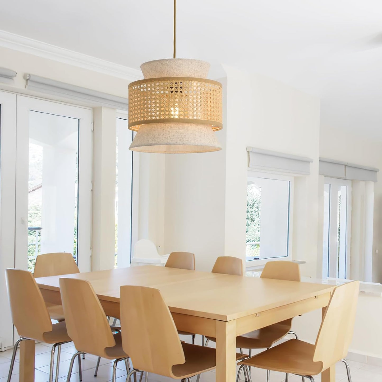 FORCOSO Vintage Pendant Light Rattan+Fabric, – Ø29 cm Wicker Fabric Shade image 3