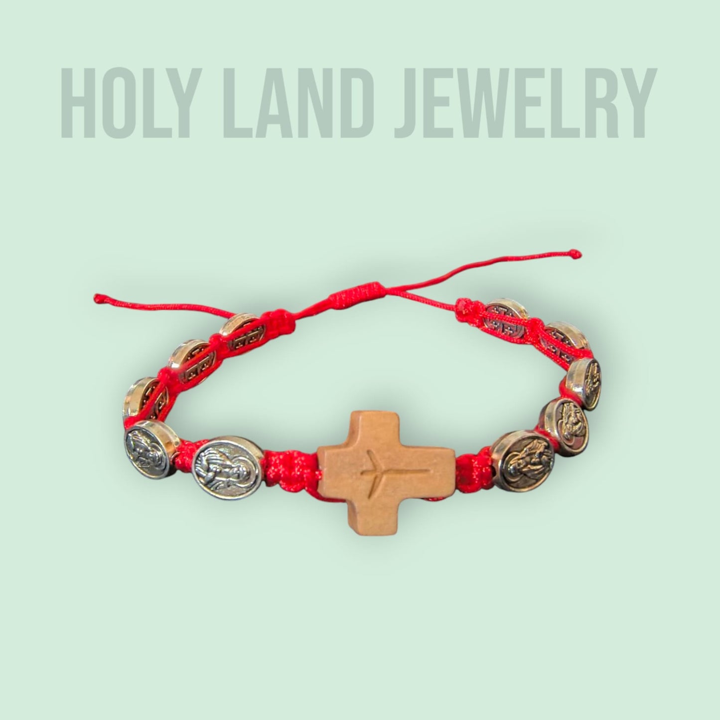 Holy Land Jerusalem Bracelet-Olive Wood Cross & Mary/Jesus Beads image 1