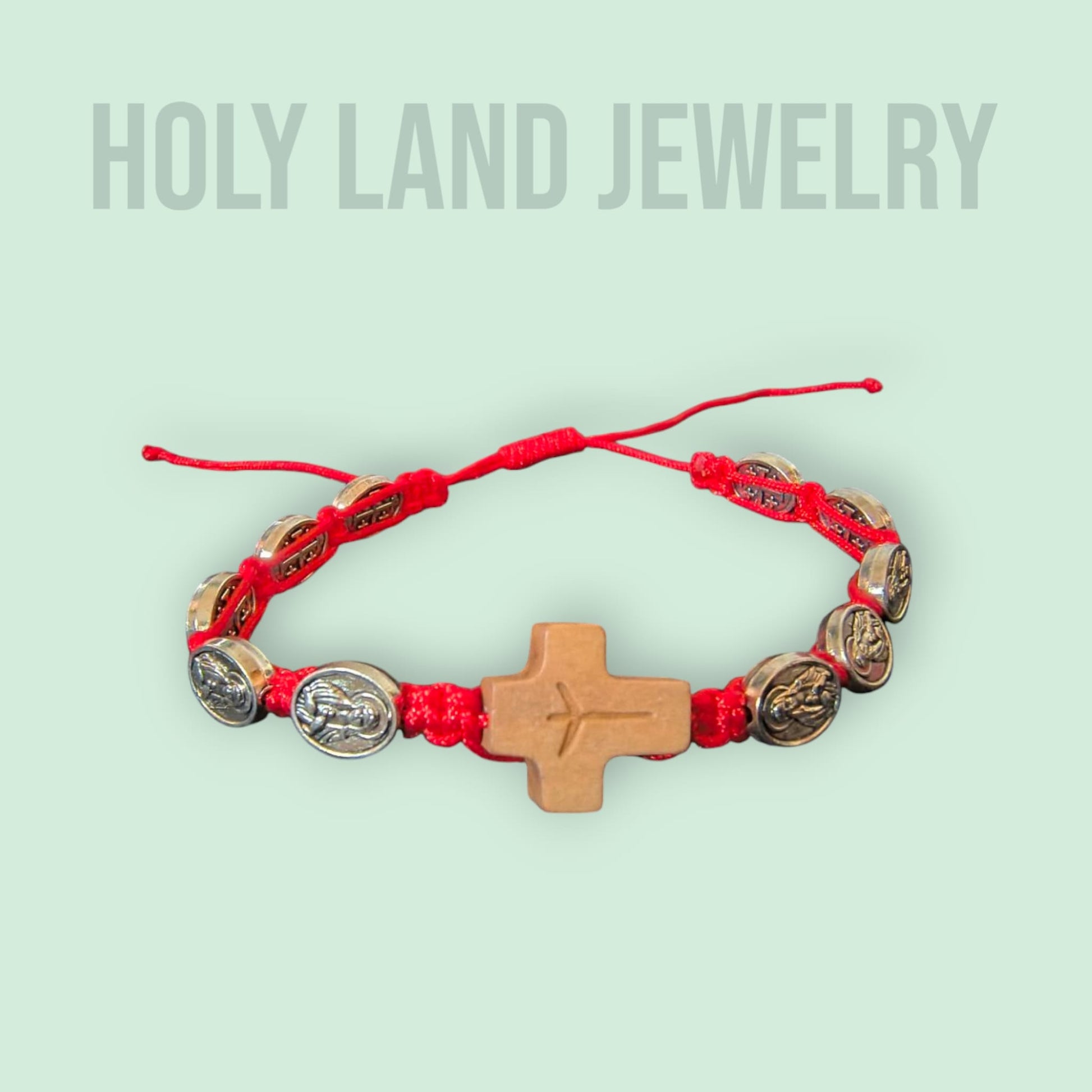 Holy Land Jerusalem Bracelet-Olive Wood Cross & Mary/Jesus Beads image 1