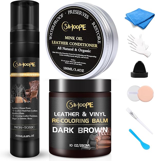 SIHOOPE Dark Brown Leather Repair & Restoration Kit – Cleaner, Balm, Conditioner image 0