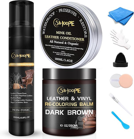 SIHOOPE Dark Brown Leather Repair & Restoration Kit – Cleaner, Balm, Conditioner image 0