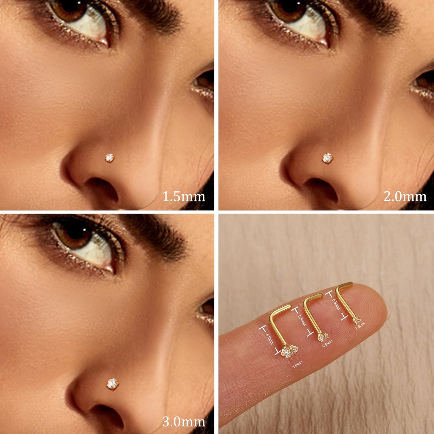 LOLIAS 12-Piece Surgical Steel CZ Nose Piercing Studs Hoops Set image 10