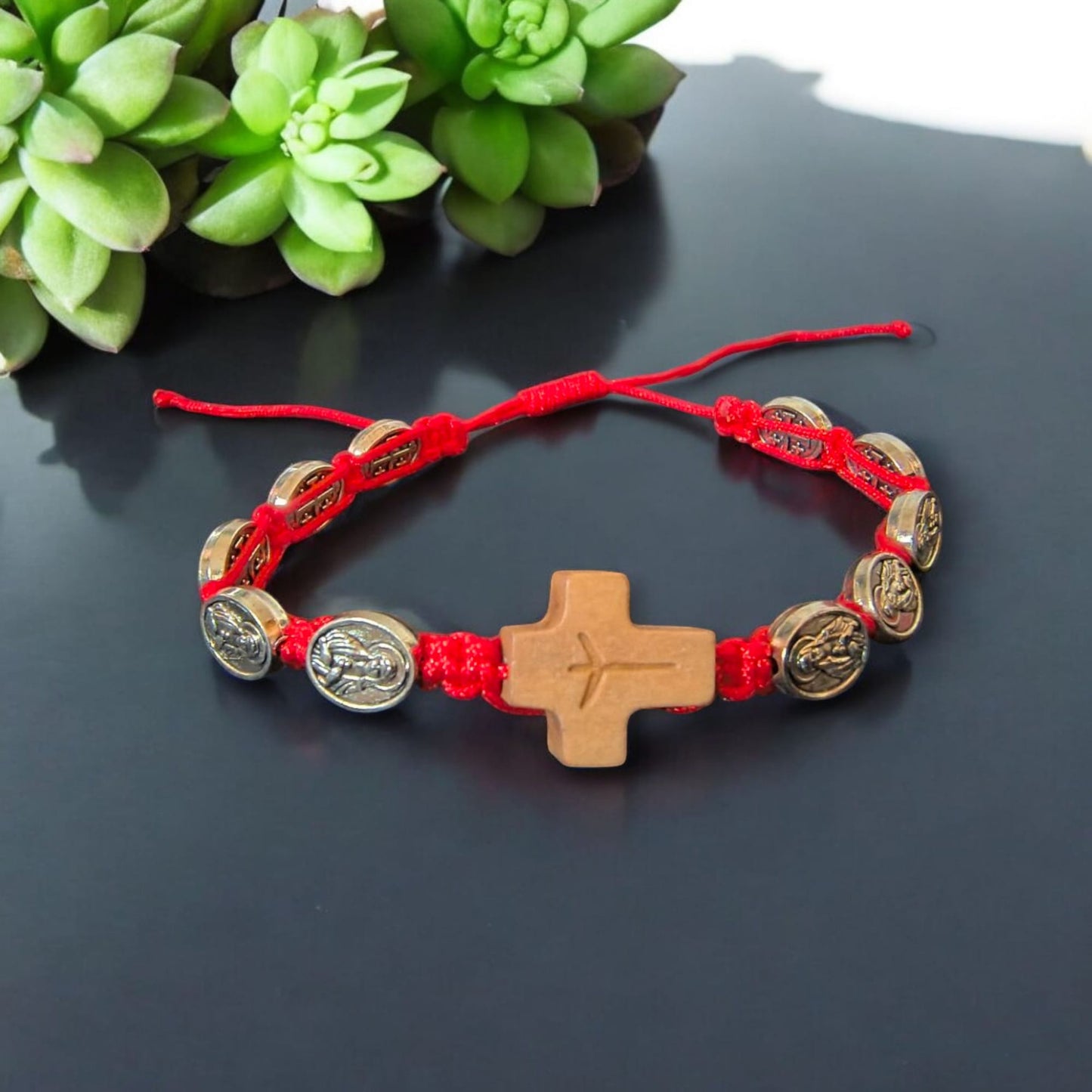 Holy Land Jerusalem Bracelet-Olive Wood Cross & Mary/Jesus Beads image 0