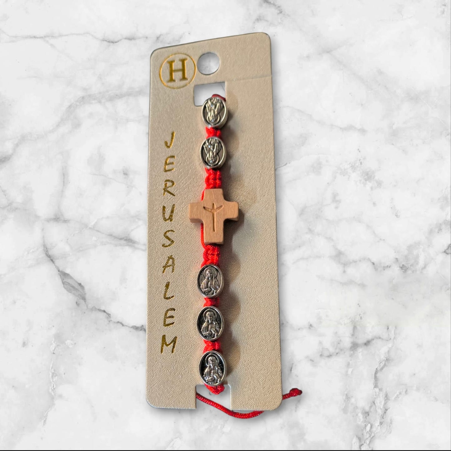 Holy Land Jerusalem Bracelet-Olive Wood Cross & Mary/Jesus Beads image 2