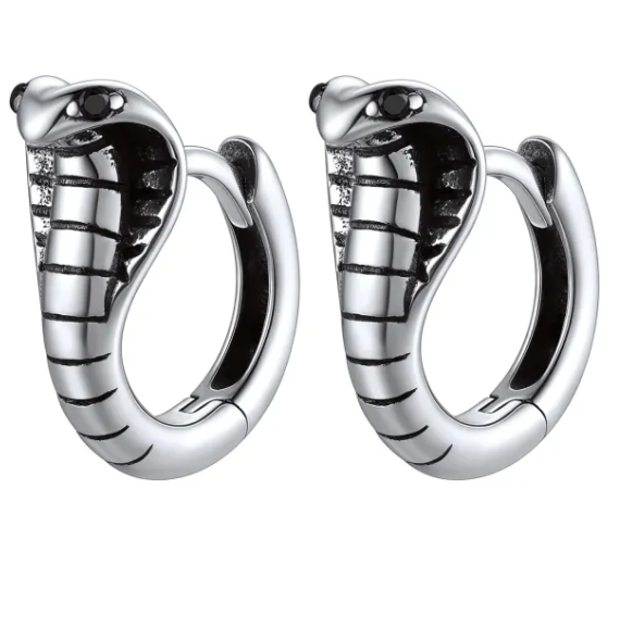 Silver Cobra Thick Huggie Hoop Earrings image 0