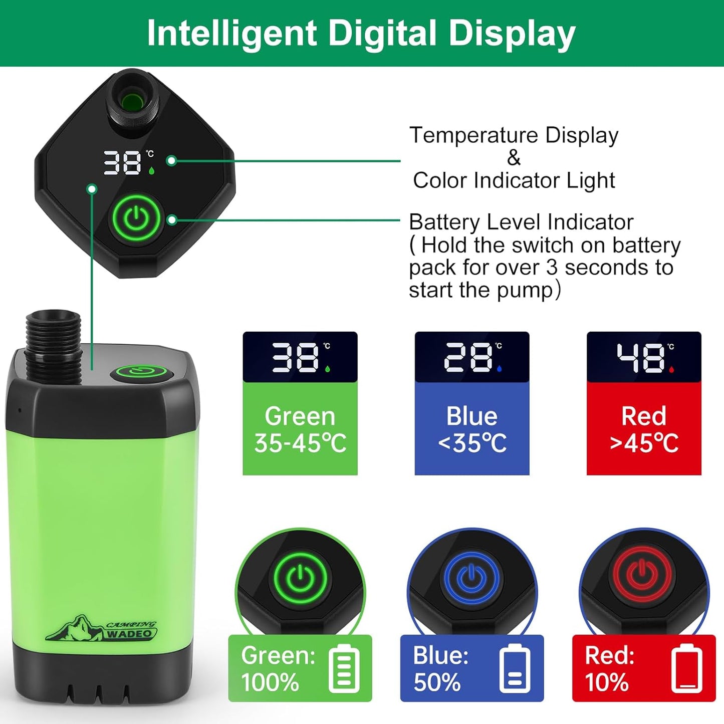 WADEO Upgraded Portable Shower, Camping Shower with Rechargeable 6000mAh Battery image 2